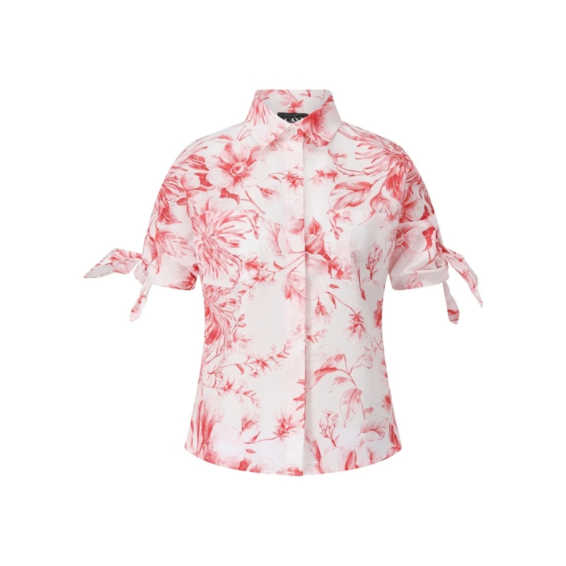 Lavi Blouse Kurzarmbluse Cedro mit floralem Muster weiß