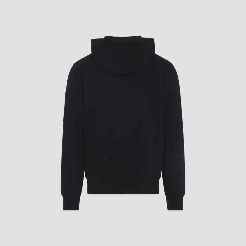 CP Company  Black Cotton Zip-Up Hoodie With Drawstring Hood Black