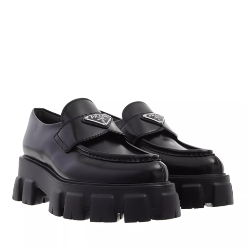 Prada Monolith Pointy Loafers Brushed Leather Black Loafer