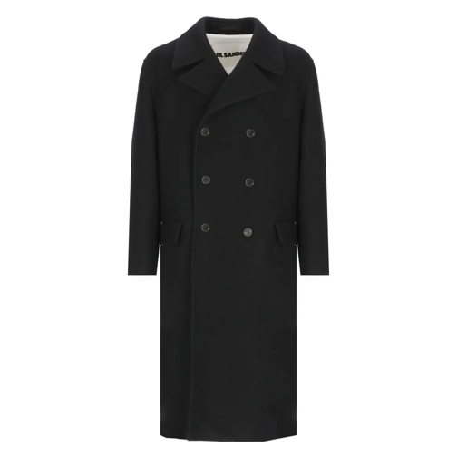 Jil Sander Black Virgin Wool Double Breasted Coat Black Trenchcoat