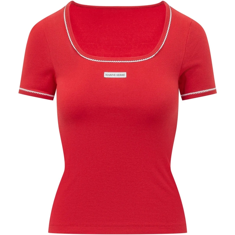 Marine Serre T-shirt T-shirt con Scollo Quadrato rot