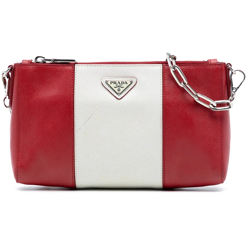 Prada Schultertasche Bicolor Saffiano Lux Crossbody rot