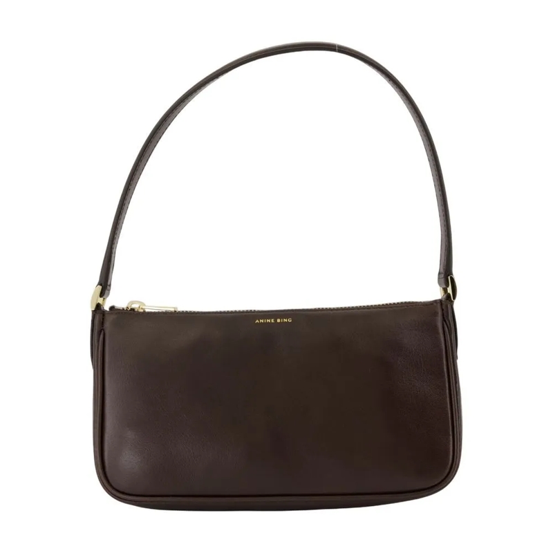 Anine Bing Schoudertas Minimalist Calfskin Shoulder Bag With Gold-Tone Ac Brown