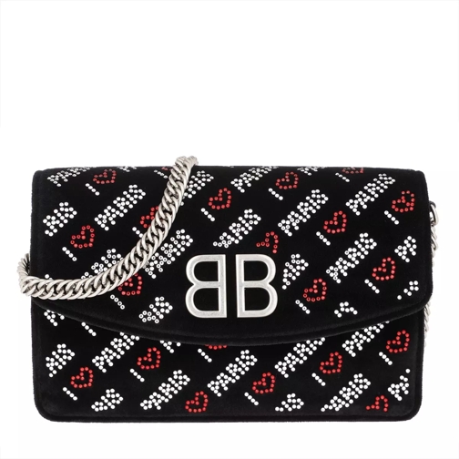 Balenciaga BB Wallet On Chain "Love Paris" Velvet Black Clutch