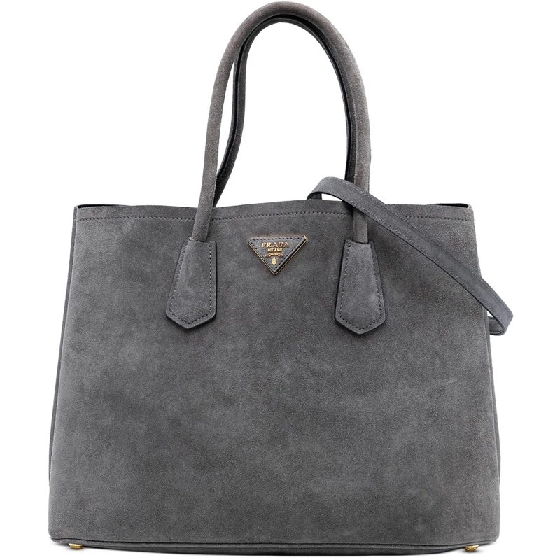 Prada Schultertasche Medium Scamosciato Double Satchel grau