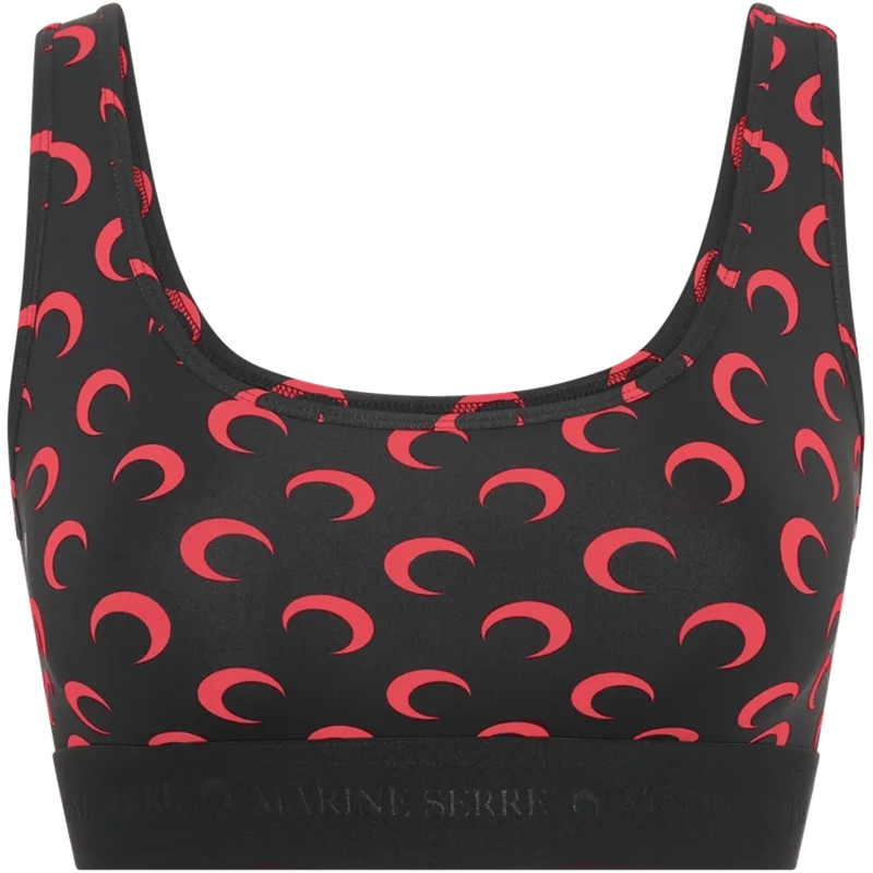 Marine Serre Bluse MOON PRINTED JERSEY SPORTS BRA BLACK/RED schwarz