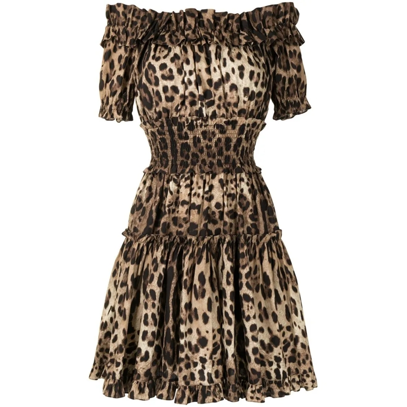 Dolce&Gabbana Minikleid Leopard Print Off-The-Shoulder Mini Dress Brown