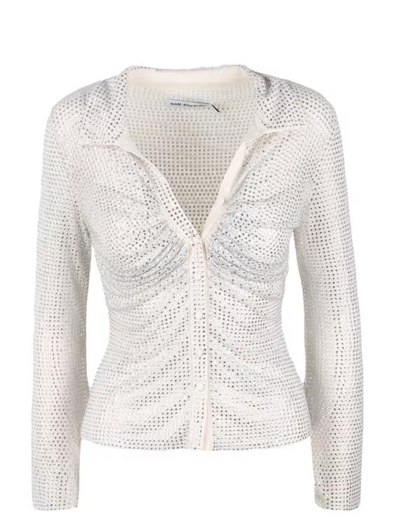 self-portrait - Rhinestone Shirt - Größe 12 - white