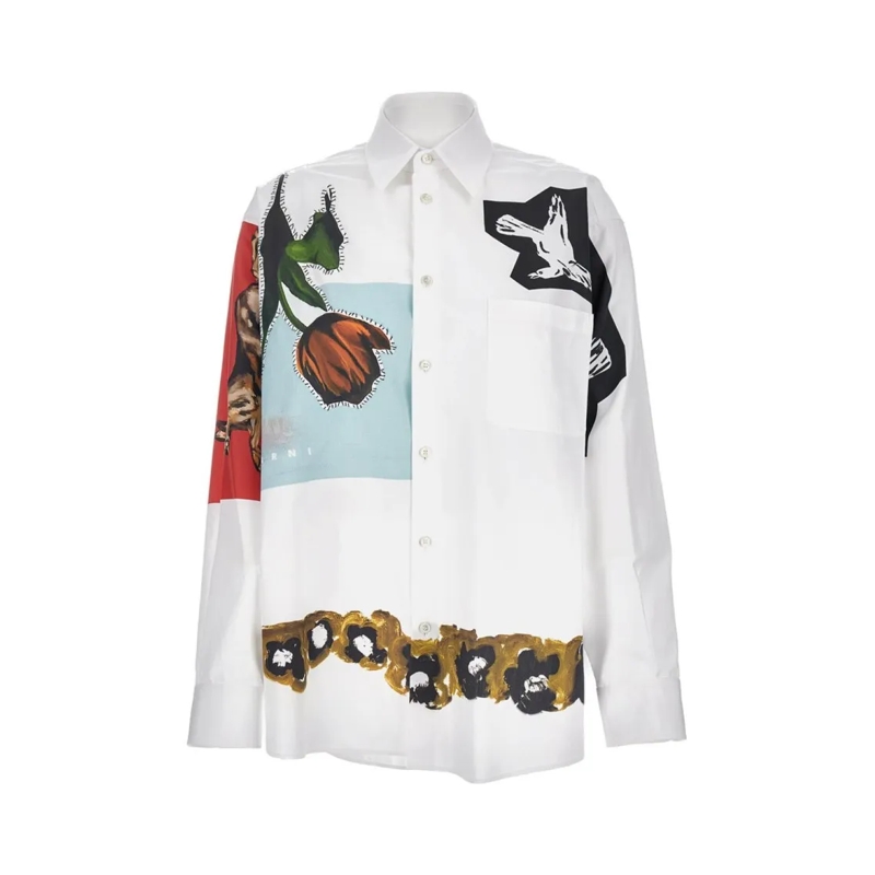 Marni Overhemd Oversized Printed Cotton Shirt With Floral White