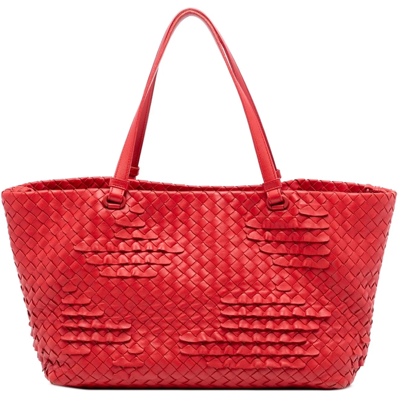 Bottega Veneta Shopper Nappa Intrecciato Ruffle Tote rot