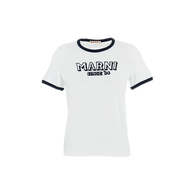 Marni T-Shirt Slim Fit Cotton T-Shirt With Embossed Logo White