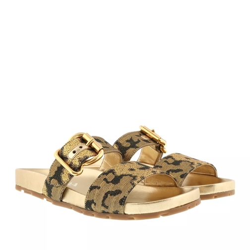 Prada Lurex Fabric Sandals Gold Slide
