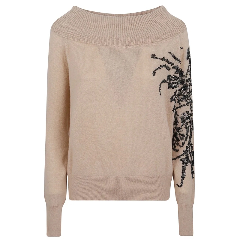 Ermanno Scervino Trui Deep Boat Neck Cashmere Sweater Neutrals