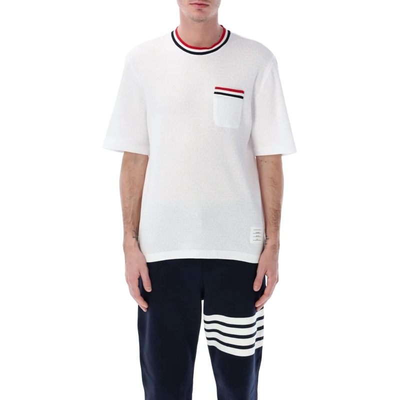 Thom Browne T-shirt Short-Sleeve T-Shirt With Iconic Striped Accents White