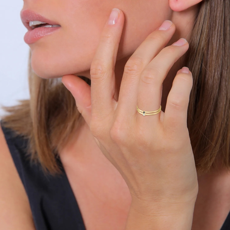 Elli Diamantring Ring Solitär Schwarz Weiss Diamant (0.03 ct.) 375e gold(Image 4)