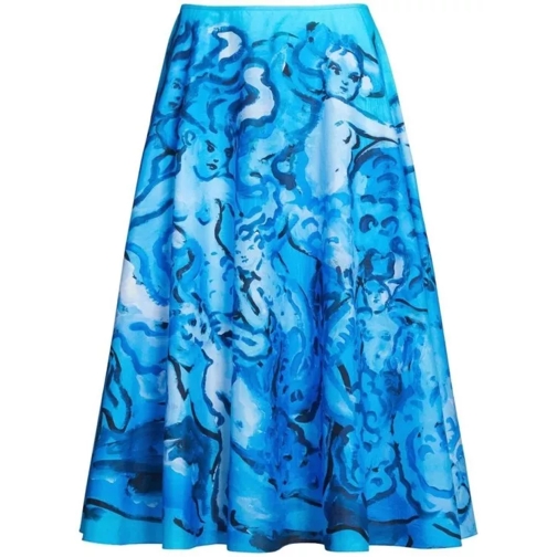 Marni Painterly-Print A-Line Skirt Blue 