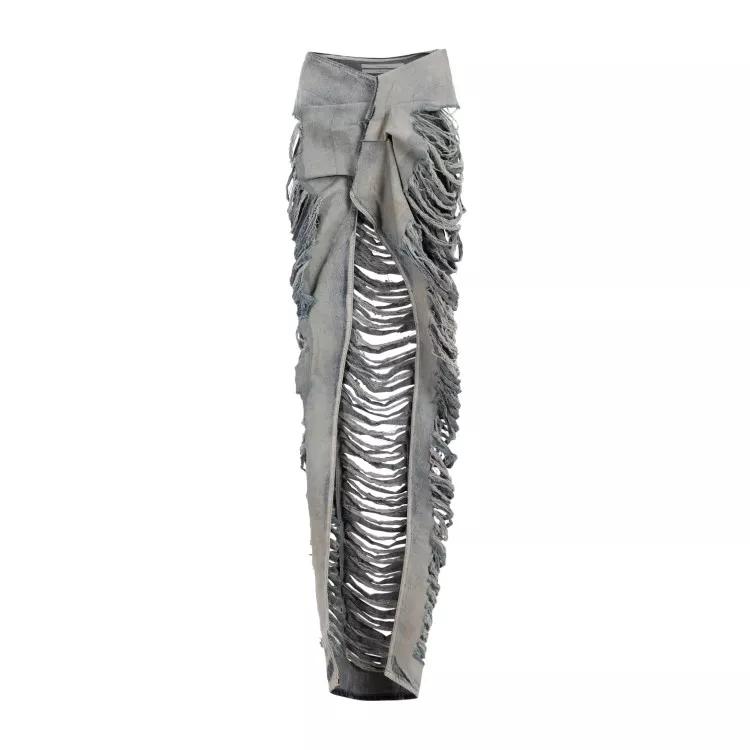 Rick Owens - Hustler Blue Shredded Cotton Edfu Skirt - Größe 38 - blue