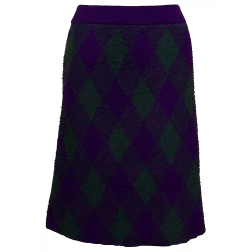 Burberry Midi Purple Skirt With Argyle Print In Wool Purple 