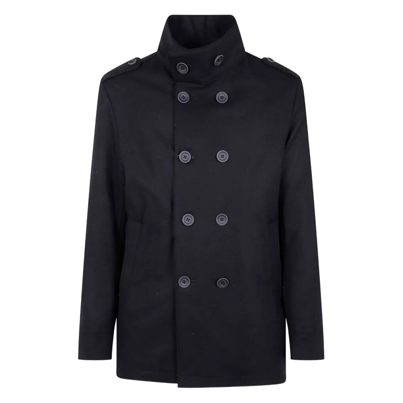 Herno  Tailored Black Wool Blend Coat Black