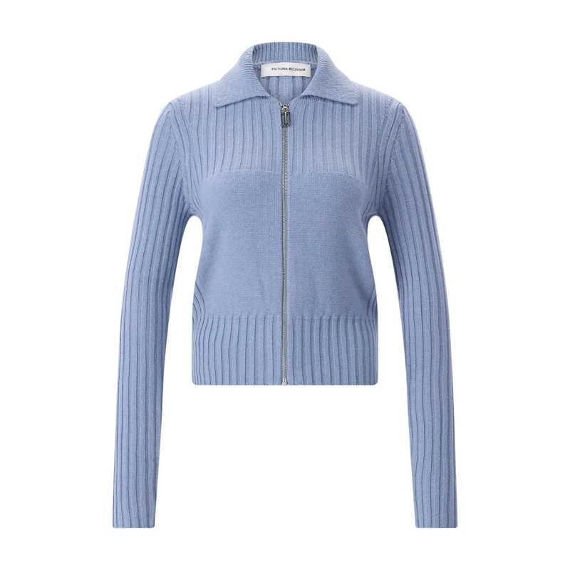 Victoria Beckham Jacke Strickjacke aus Merinowoll-Kaschmir-Mix blau