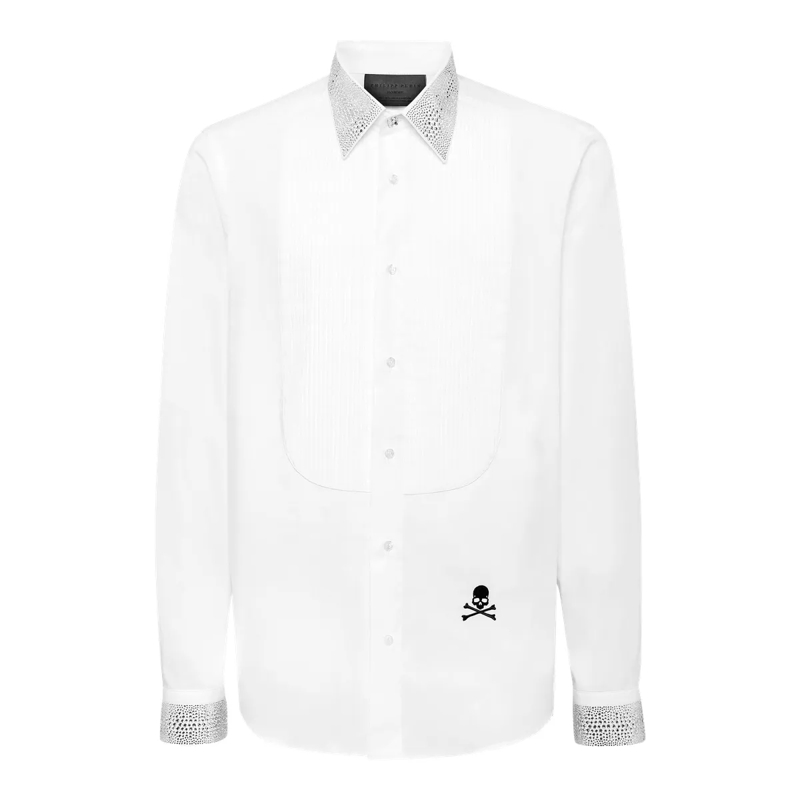 Philipp Plein Hemd Smoking-Hemd Mit Schmucksteinen weiss