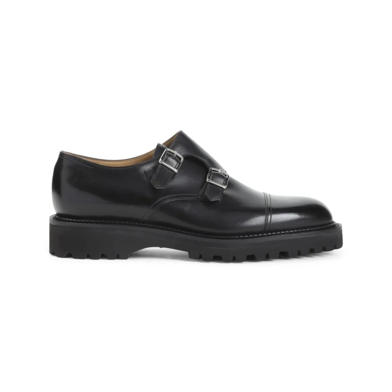 John Lobb Loafer Polished Leather Double Monk Strap Ankle Boots Black