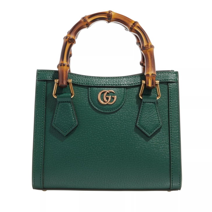 Gucci Vintage Green Leather Bamboo Princess Diana Tote Top Handles
