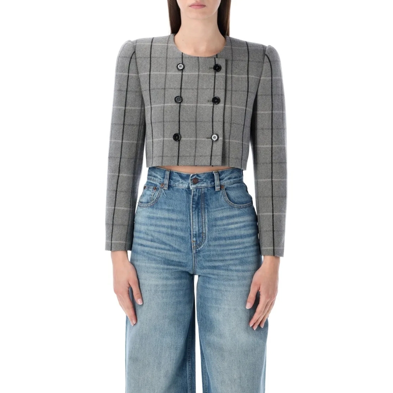 Chloé Overgangsjas Cropped Checked Jacket Grey