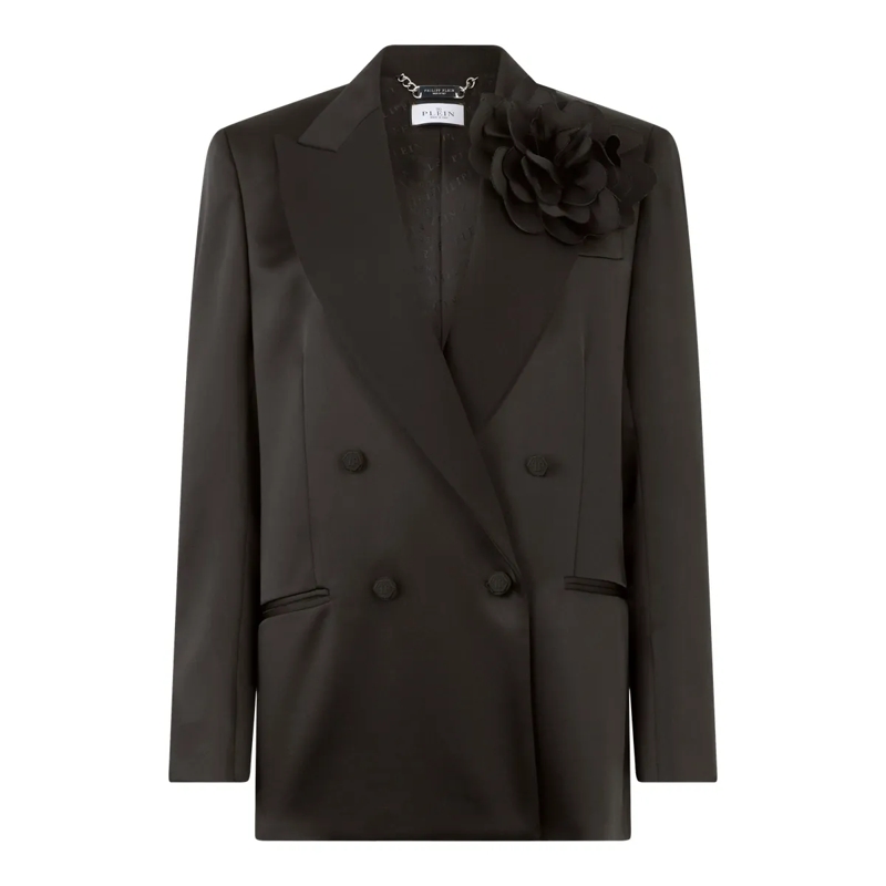 Philipp Plein Blazer Double-Breasted Satin Blazer Roses schwarz