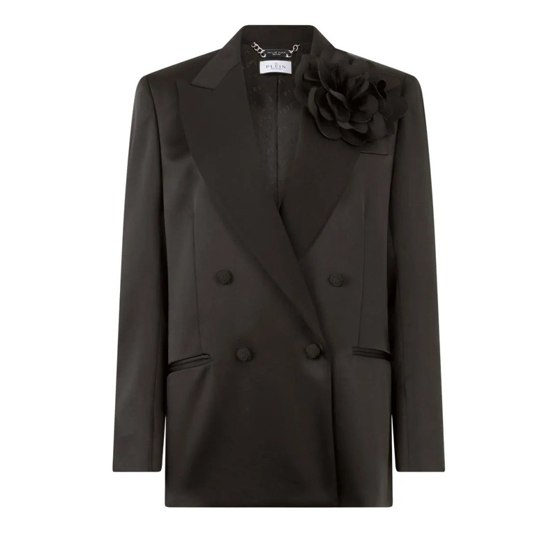 Philipp Plein Blazer Double-Breasted Satin Blazer Roses schwarz