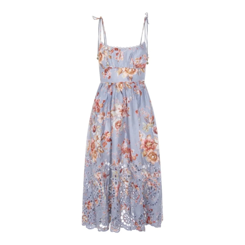 Zimmermann Minikleid Floral Pattern Blue Midi Dress Grey