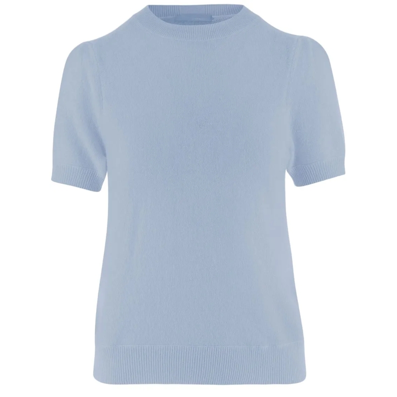 Allude Pullover Short-Sleeved Cashmere Sweater With Round Neck Blue