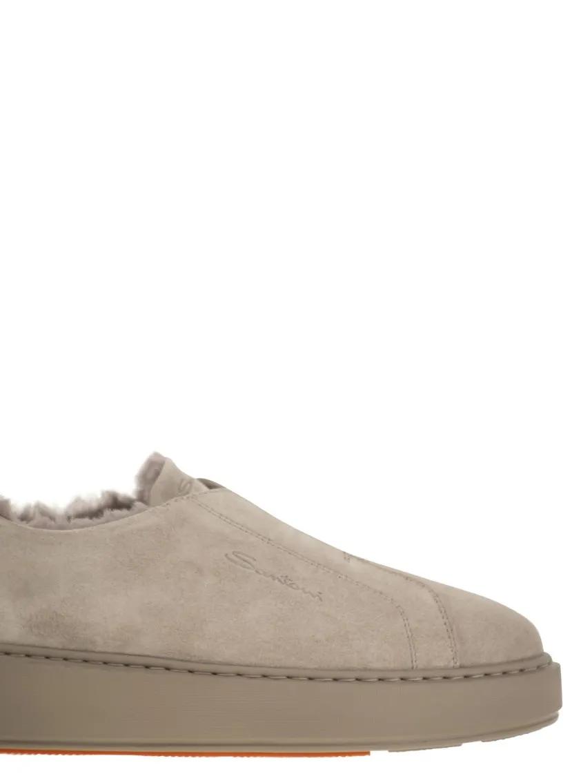 Thumbnail - Santoni Low-Top Sneaker - Slip-On Suede Sneakers With Fur - Gr. 38,5 (EU) - in Braun - für Damen