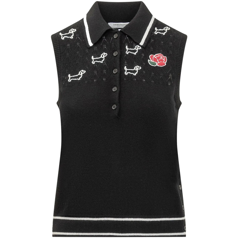Thom Browne  Polo con Logo Rosa e Hector schwarz
