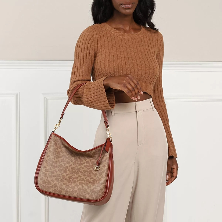 Coach Coated Canvas Signature Cary Shoulder Bag Tan Rust