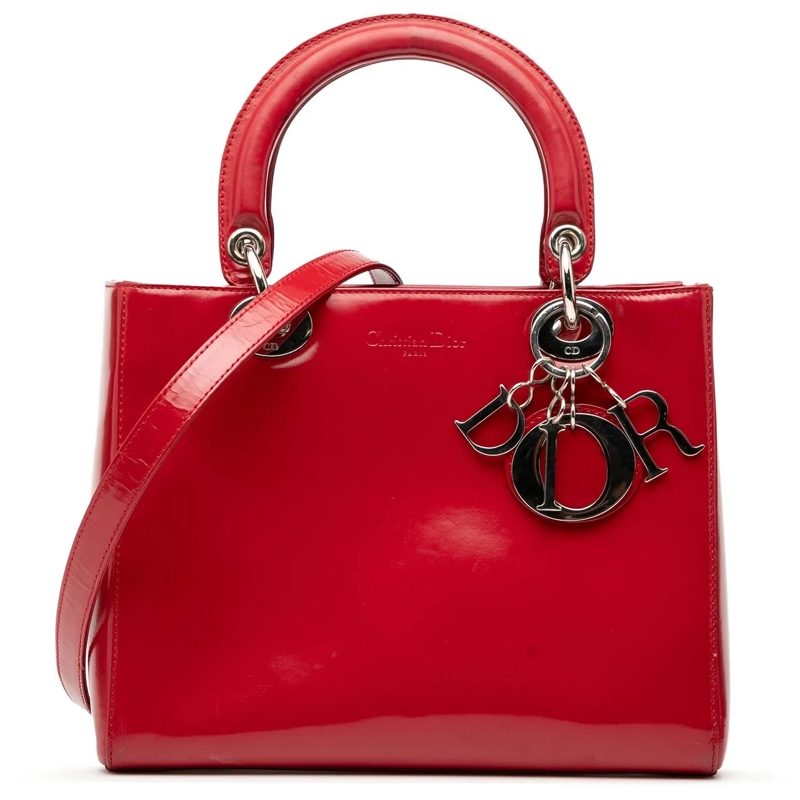 Christian Dior Schultertasche Medium Patent Lady Dior rot