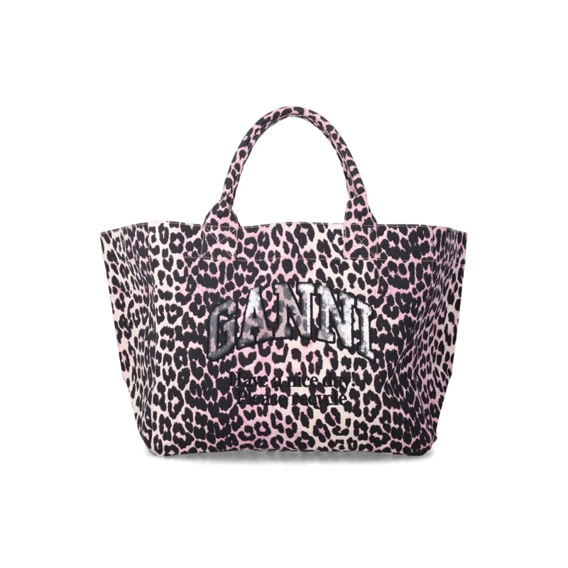 GANNI Tote Leopard Print Sequin Xxl Tote Bag With Sturdy Hand Grey