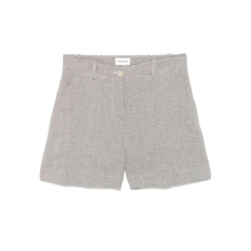 P.A.R.O.S.H. Short décontracté Checked Linen Bambu Shorts With Belt Loops Black