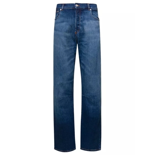 Heron Preston Blue Denim Straight Leg Jeans With Logo Patch In C Blue Jeans med raka ben