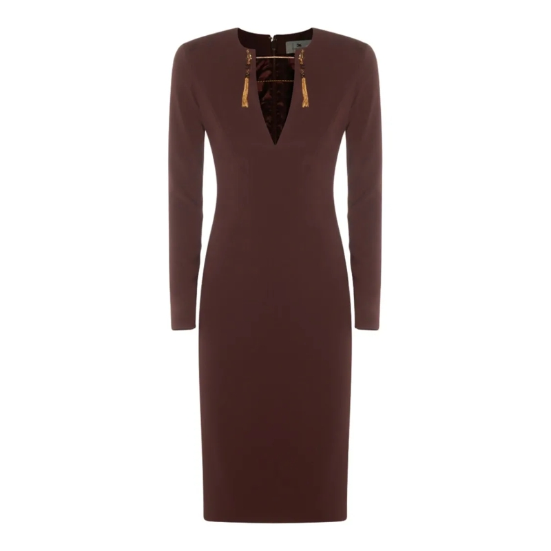 Elisabetta Franchi Midi-jurk Fitted Midi Dress With Gold-Tone Chain Detail Black