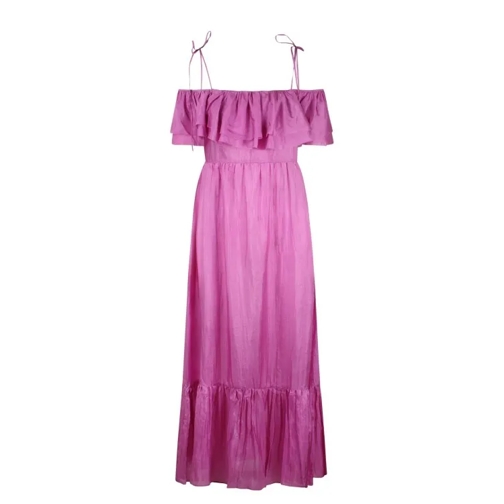 The Rose Ibiza Ruffled Silk Long Dress Pink 