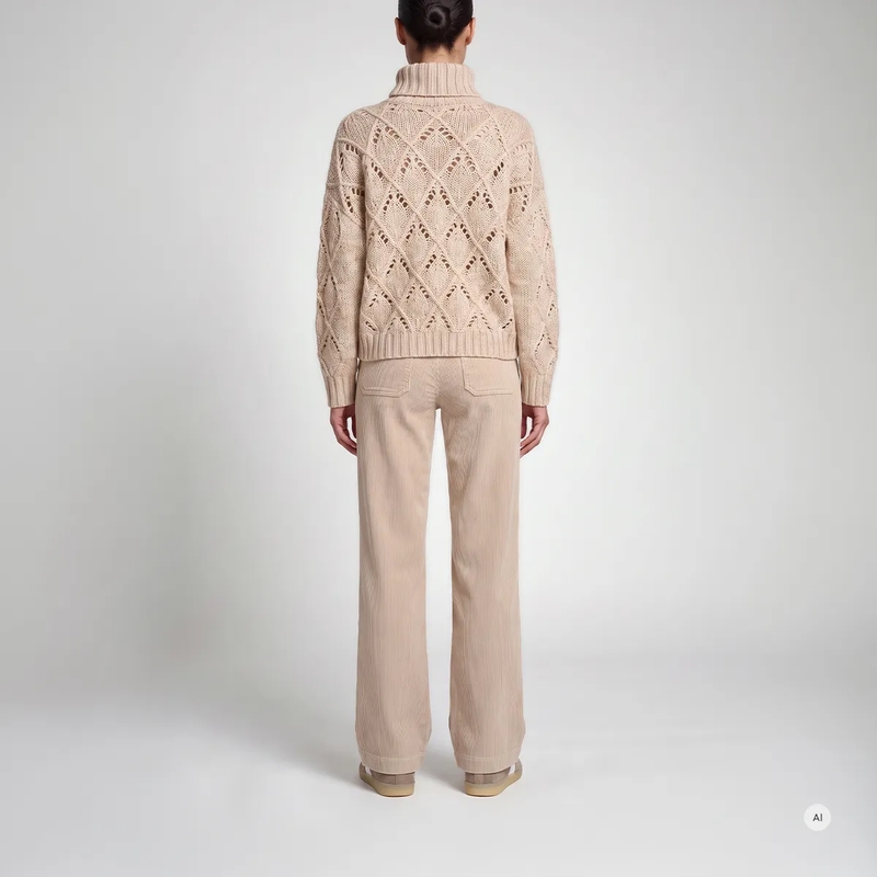 Marc Aurel Rollkragenpullover Pullover- grobes Ajourmuster- Rippenabschlüsse beige(Image 4)