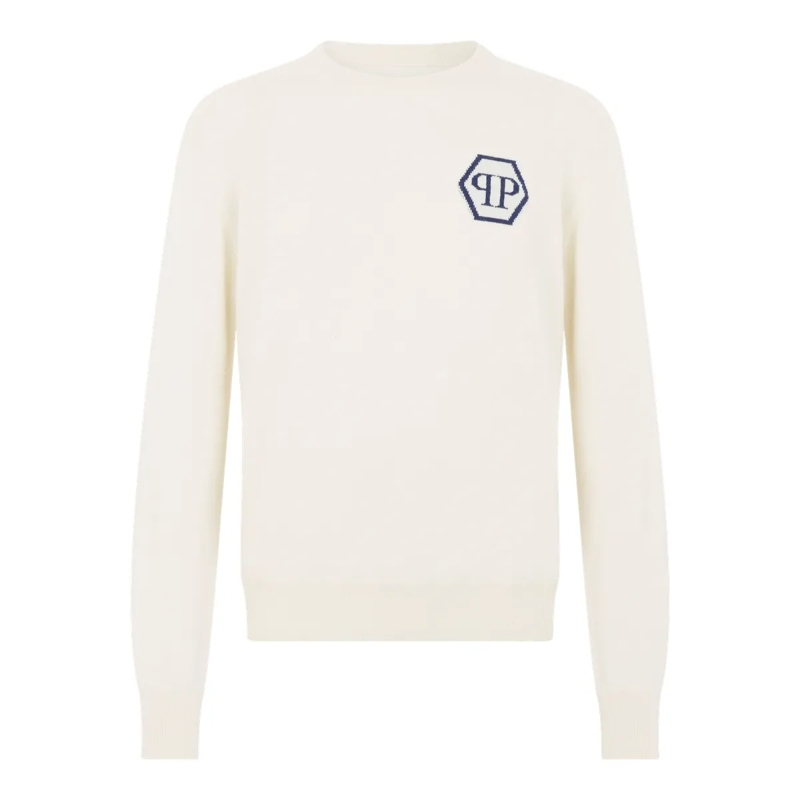 Philipp Plein  Cashmere Roundneck Pullover Jacquard Hexagon weiss