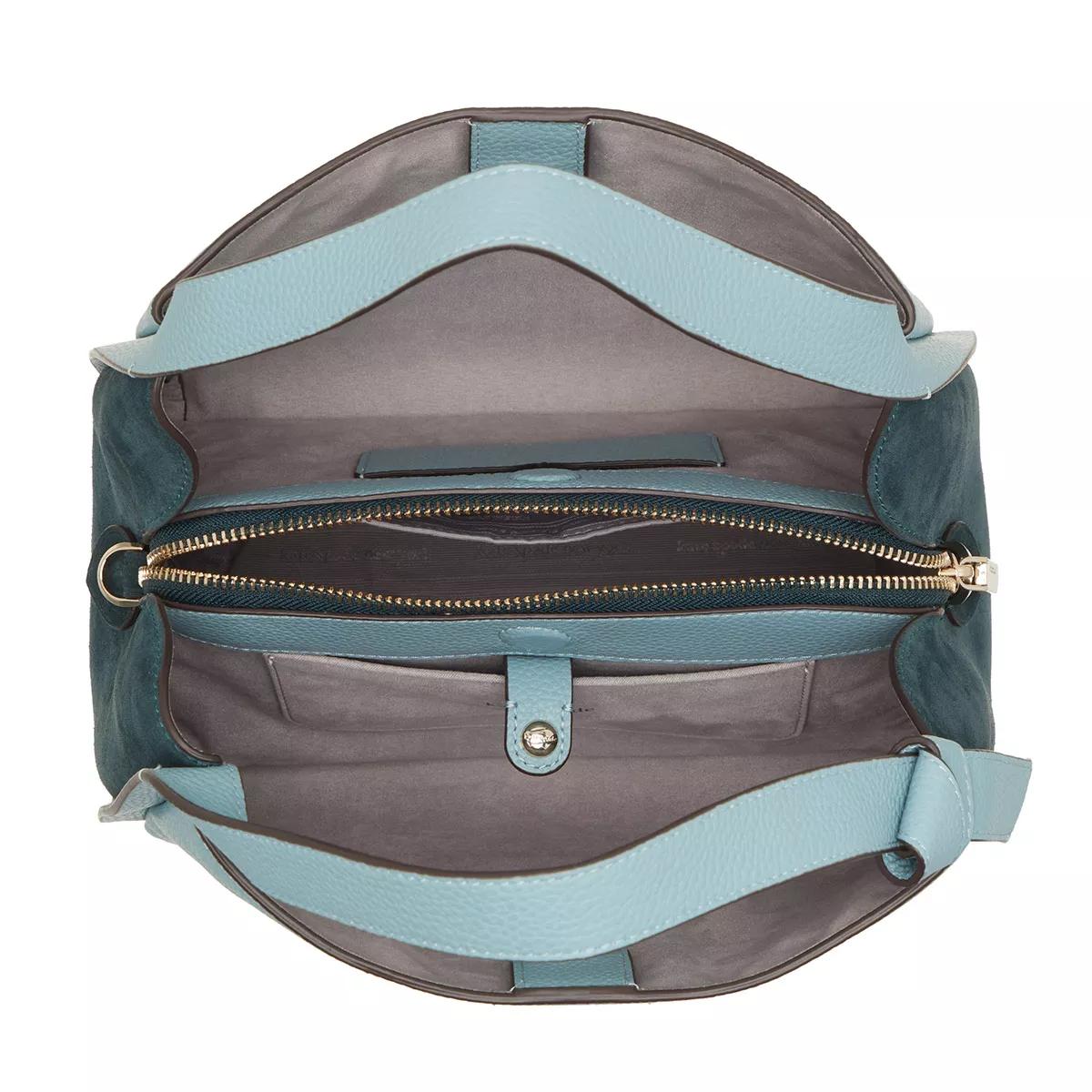 Kate Spade New York Knott Colorblocked Pebbled Leather and Suede Medium Top Zip Satchel Bag - Aegean Teal Multi
