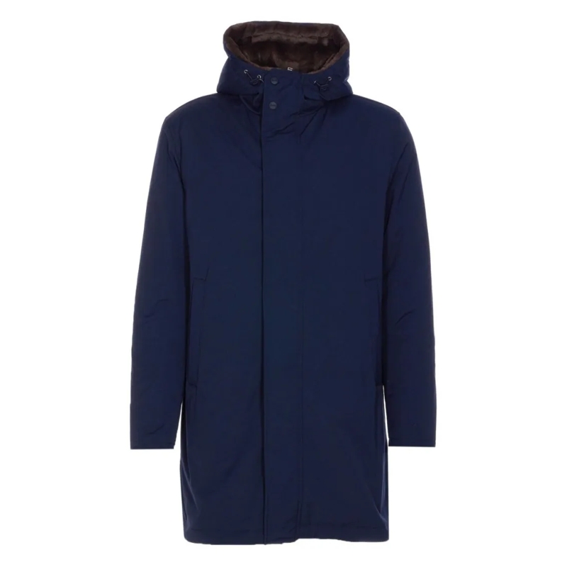Herno Parka Navy Blue Hooded Coat Blue