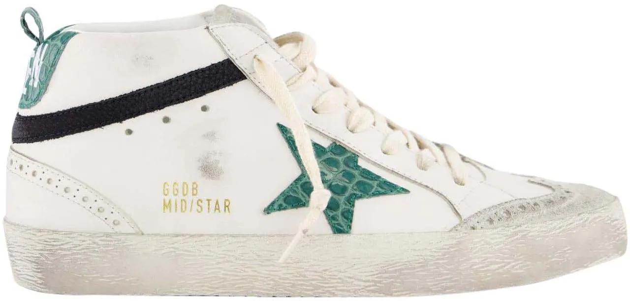 Golden Goose Low-Top Sneaker - Dames Mid Star Sneaker Wit/Groen - Gr. 36 (EU) - in Weiß - für Damen
