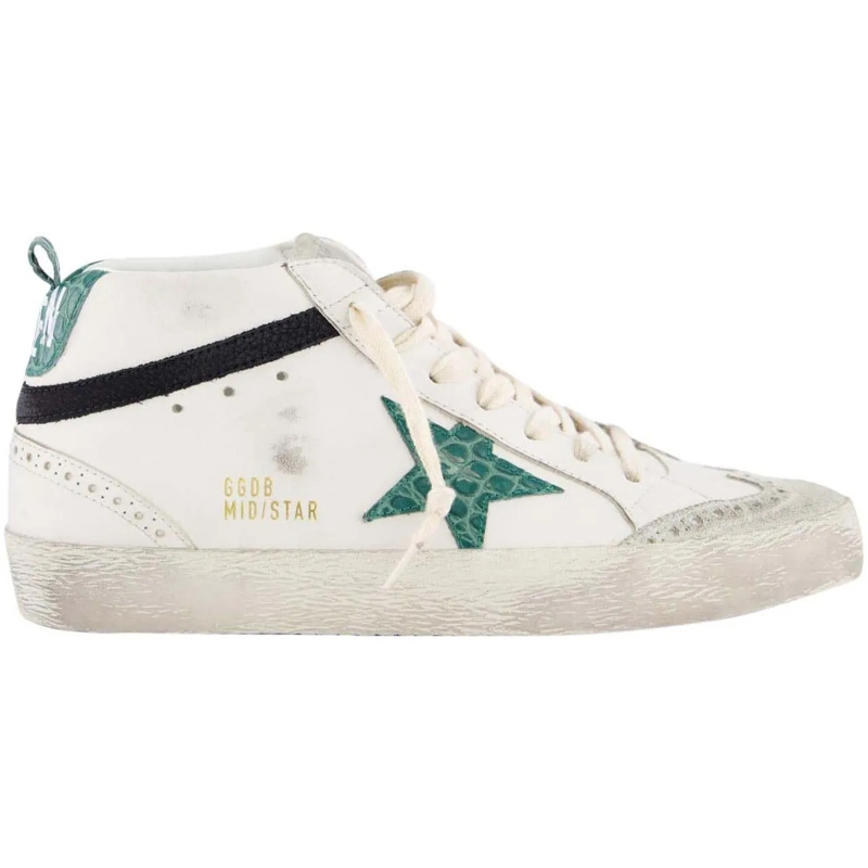 Golden Goose Low-Top-Sneaker Dames Mid Star Sneaker Wit/Groen weiß
