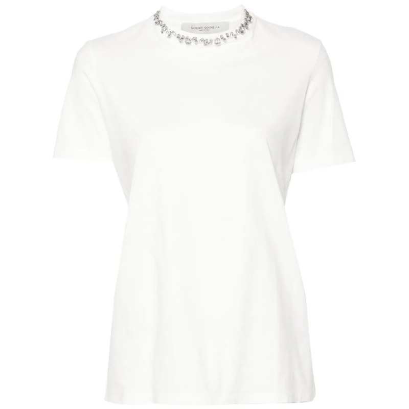 Golden Goose T-shirt Rhinestone-Embellished White Cotton Jersey T-Shirt White