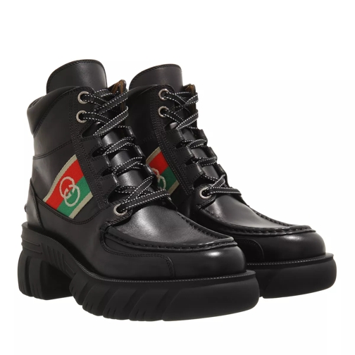 Gucci Interlocking G Ankle Boots Leather Black Lace up Boots