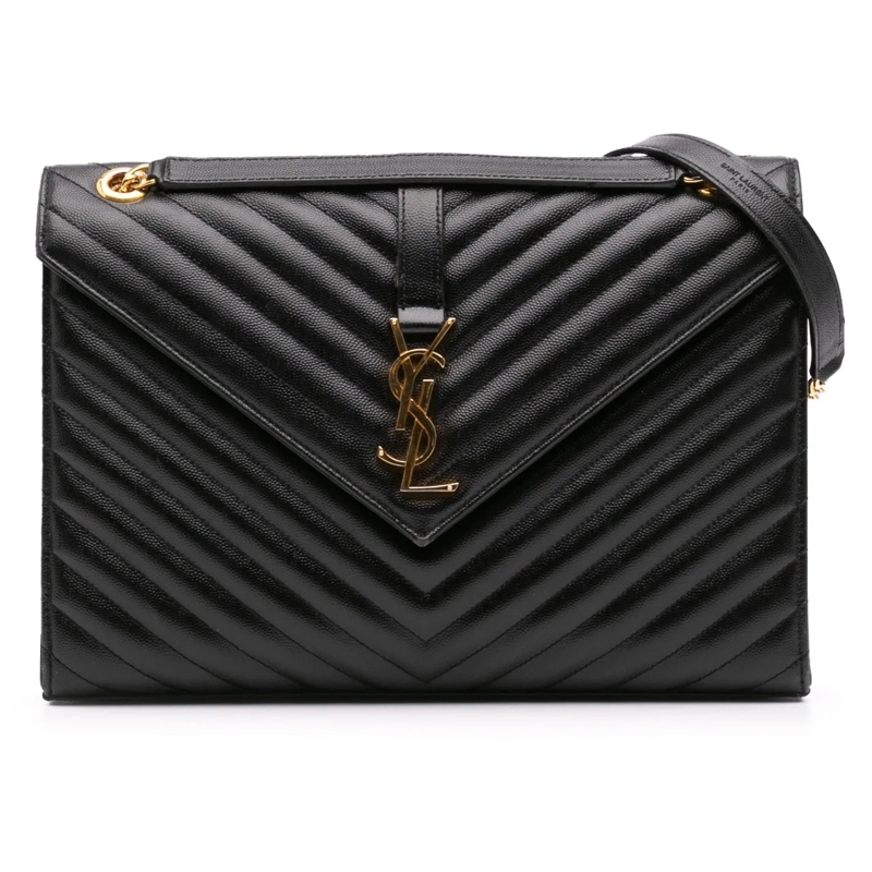 Saint Laurent Schultertasche 2019 Large Grain de Poudre Monogram Chevron Envelo schwarz